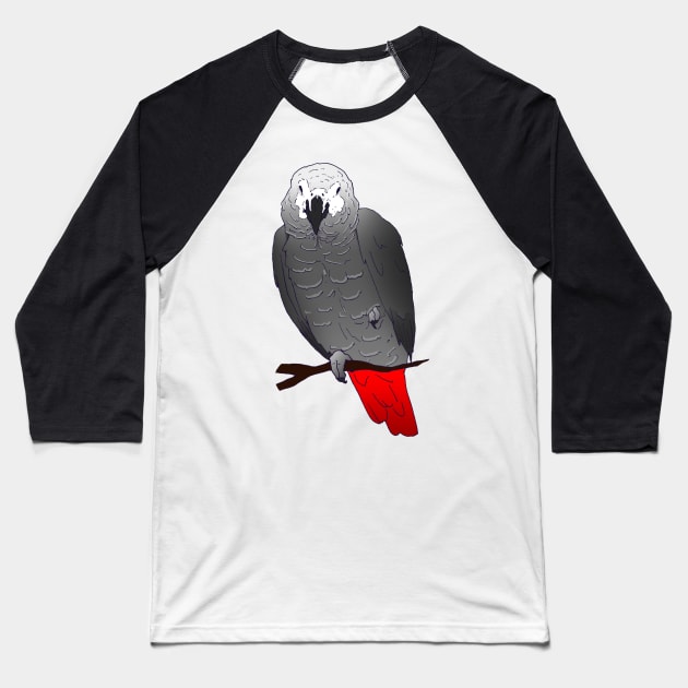 African Grey Parrot Perching and Sleeping on a Branch Baseball T-Shirt by Einstein Parrot